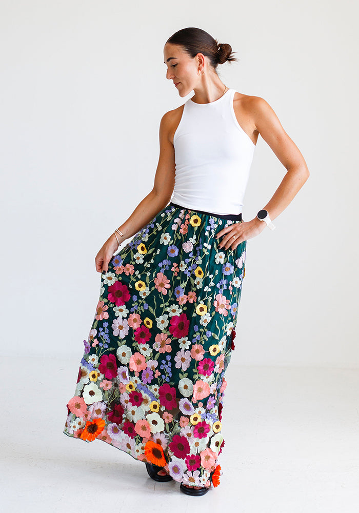 Flower Tulle Skirt | Emerald