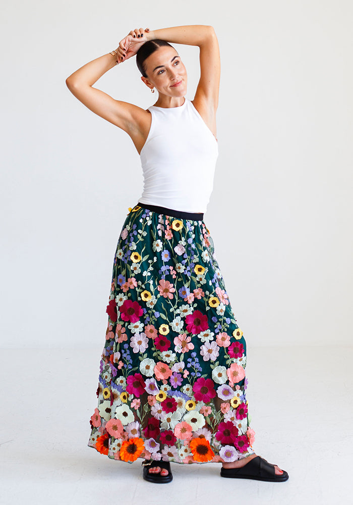 Flower Tulle Skirt | Emerald