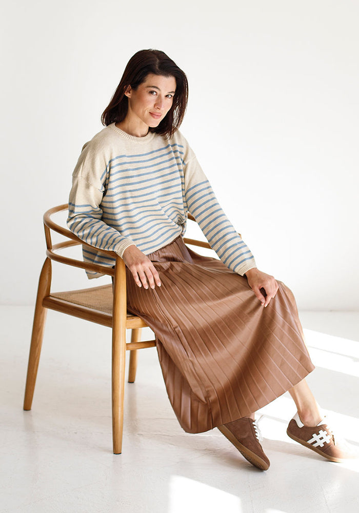 Pleather Pleated Skirt | Caramel