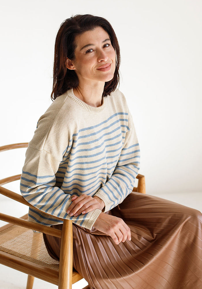 Stripe Cotton Blend Knit | Blue