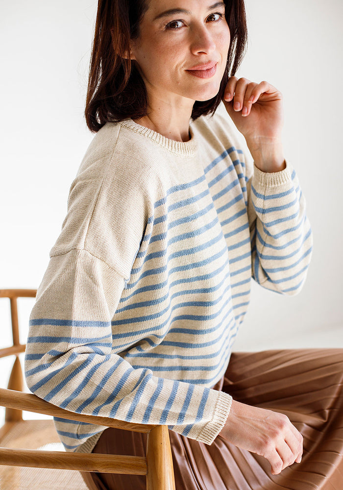Stripe Cotton Blend Knit | Blue