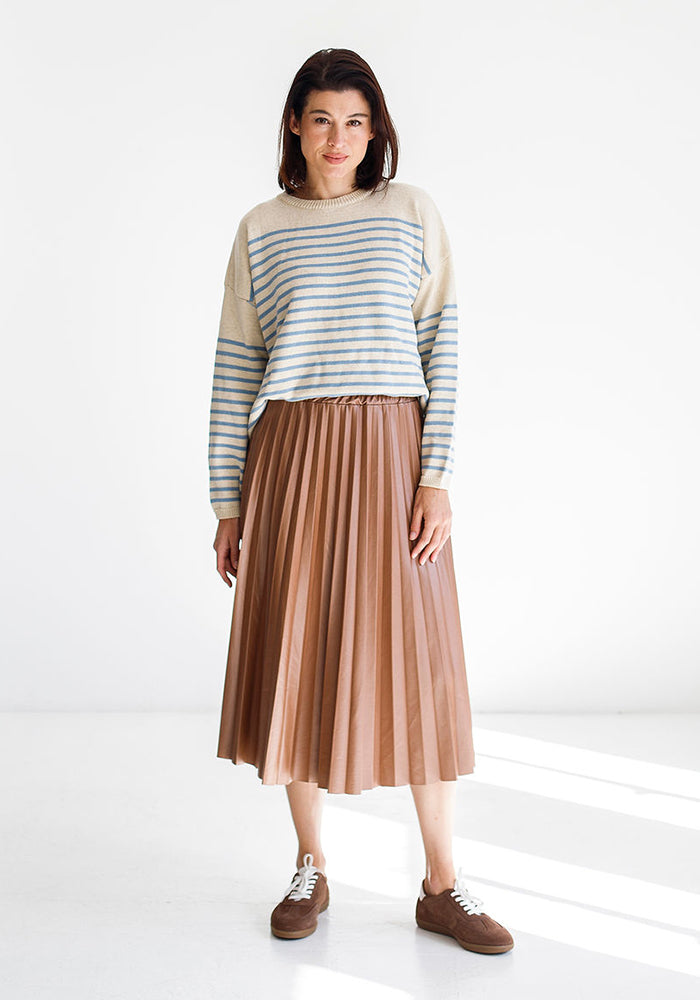 Pleather Pleated Skirt | Caramel