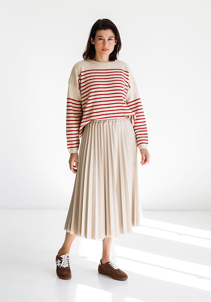 Stripe Cotton Blend Knit | Red