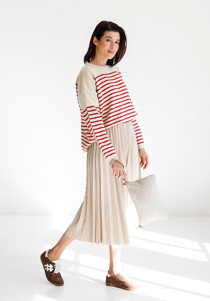 Stripe Cotton Blend Knit | Red
