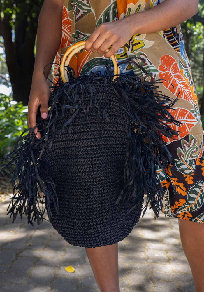 Frayed Raffia Bag | Black
