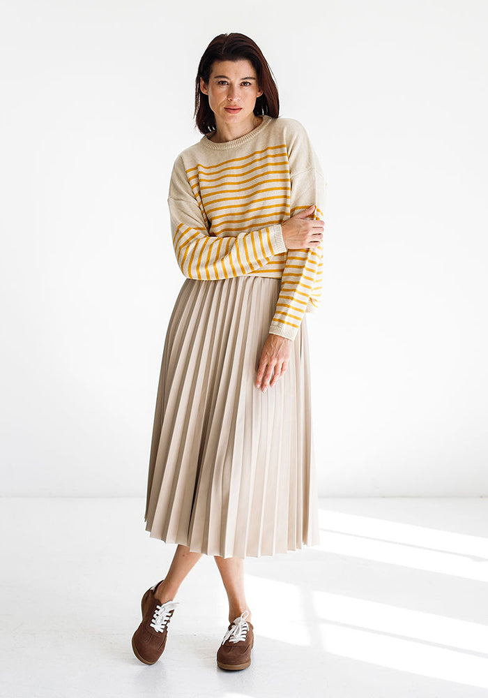 Pleather Pleated Skirt | Ecru