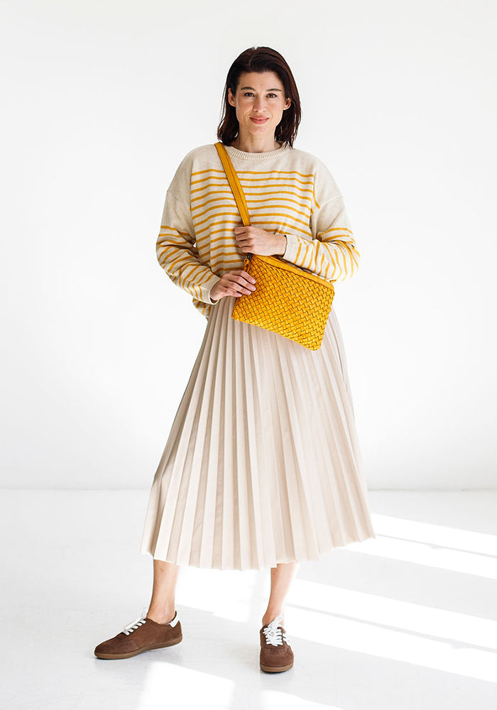 Pleather Pleated Skirt | Ecru