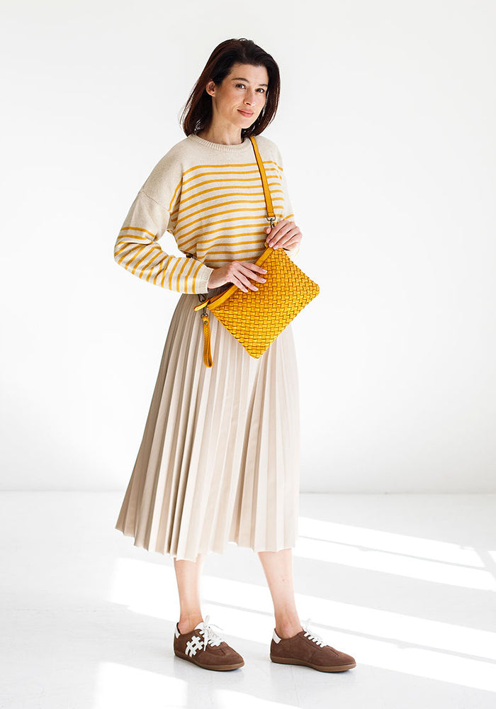 Pleather Pleated Skirt | Ecru