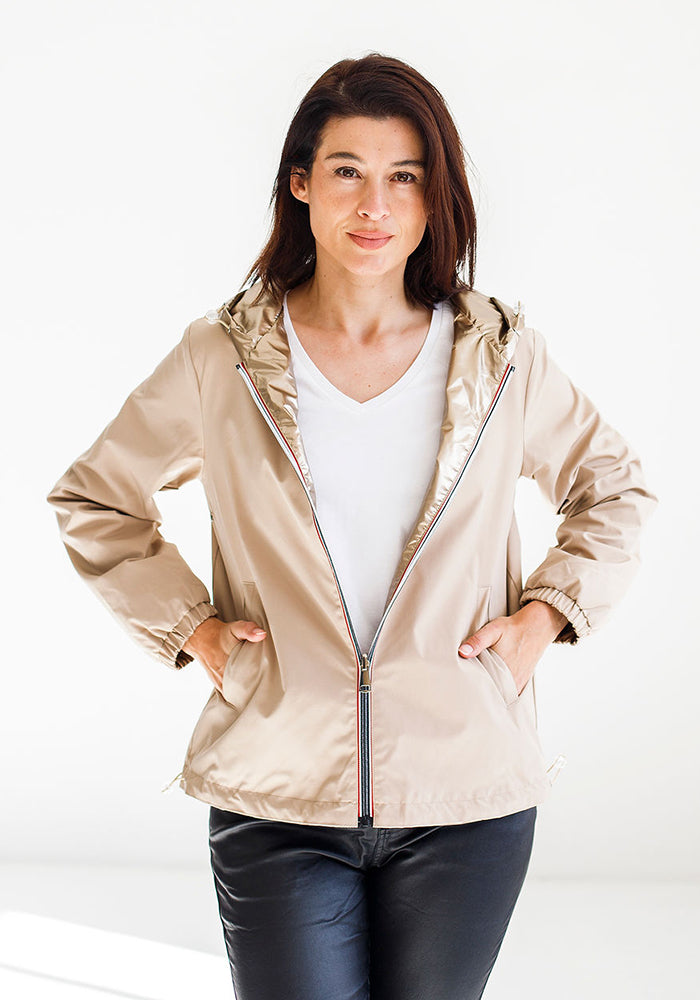 Metallic Gold Reversible Windbreaker | Cream