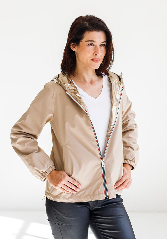 Metallic Gold Reversible Windbreaker | Cream