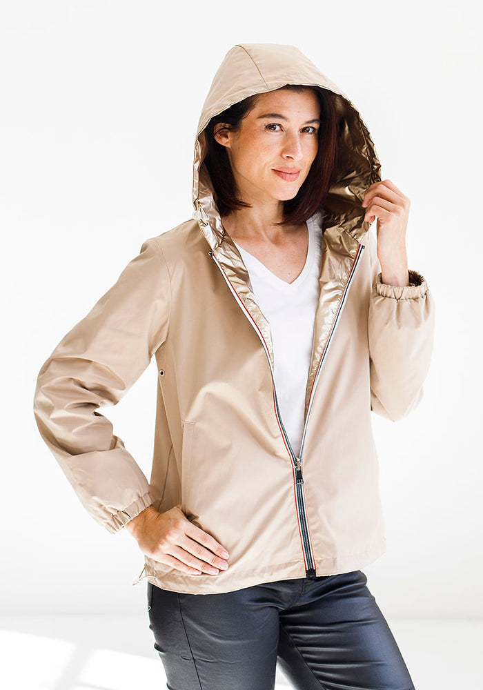 Metallic Gold Reversible Windbreaker | Cream