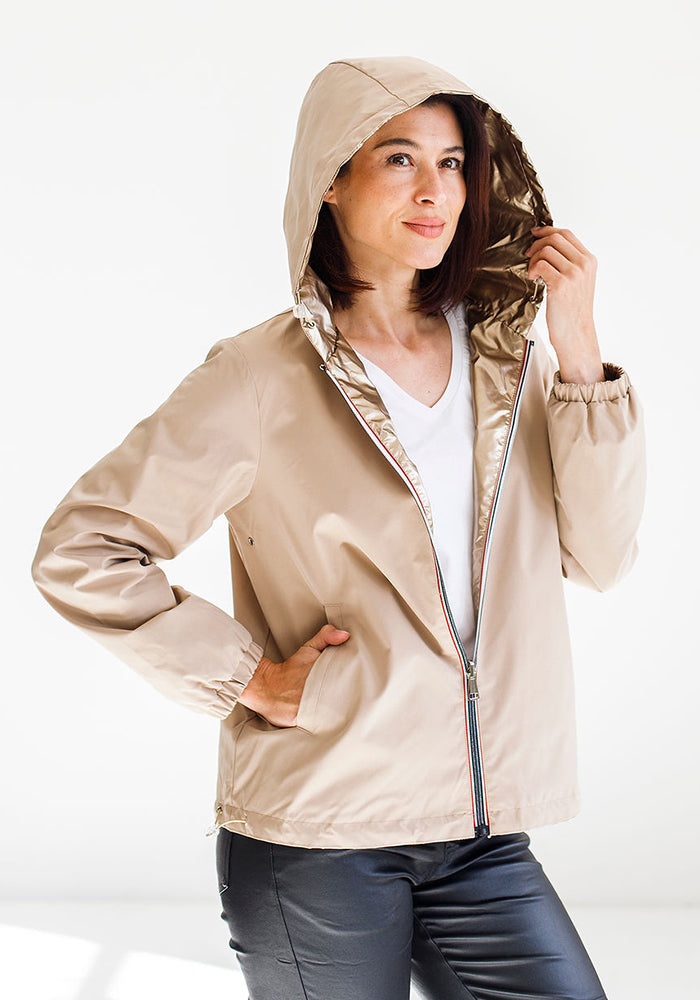 Metallic Gold Reversible Windbreaker | Cream