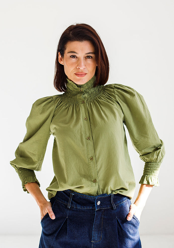Victorian Smocked Blouse | Olive