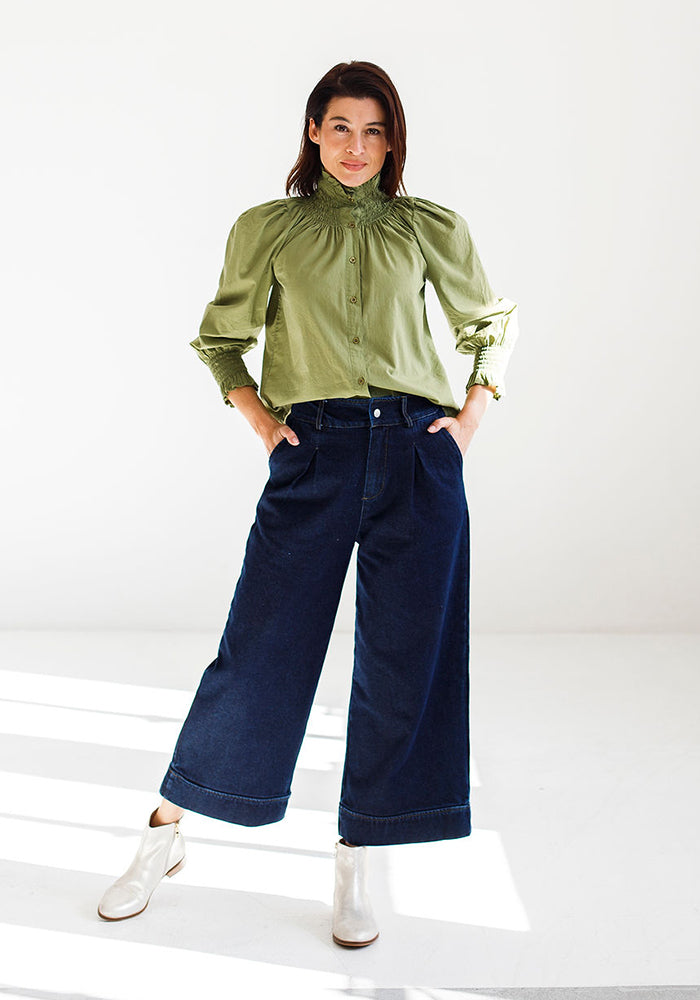 Victorian Smocked Blouse | Olive