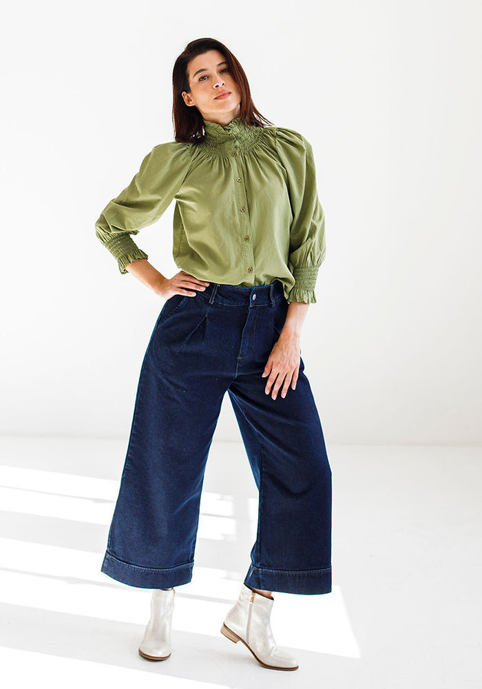 Victorian Smocked Blouse | Olive