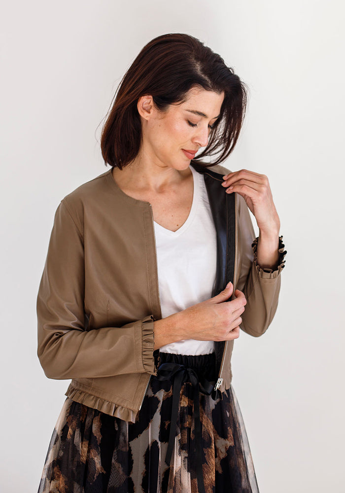Zipper Reversible Leather Jacket
