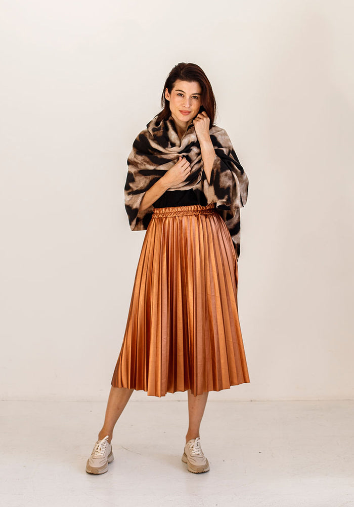 Pleather Pleated Skirt | Bronze