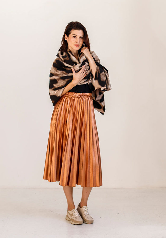 Pleather Pleated Skirt | Bronze