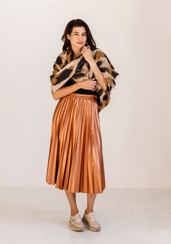 Pleather Pleated Skirt | Bronze