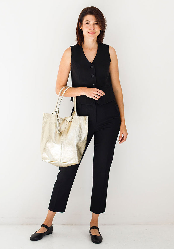 Macy Leather Tote | Gold