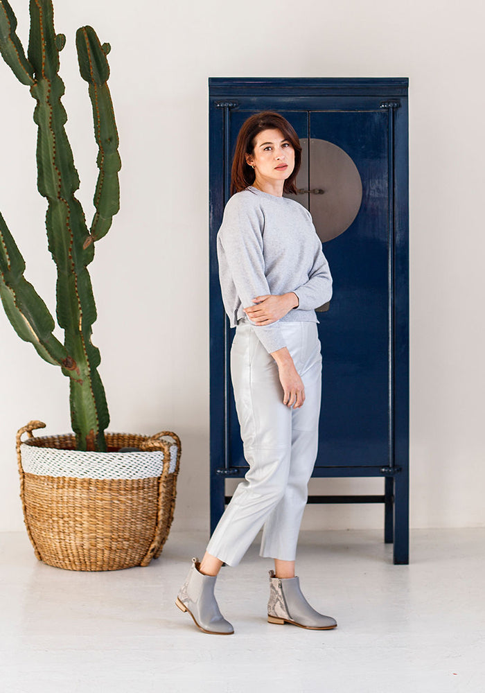 Cropped Leather Pants | Silver