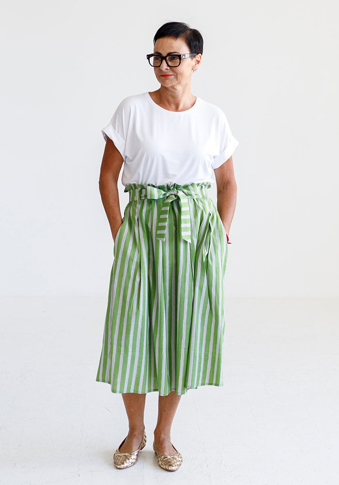 Olivia Cotton Skirt | Green Stripe