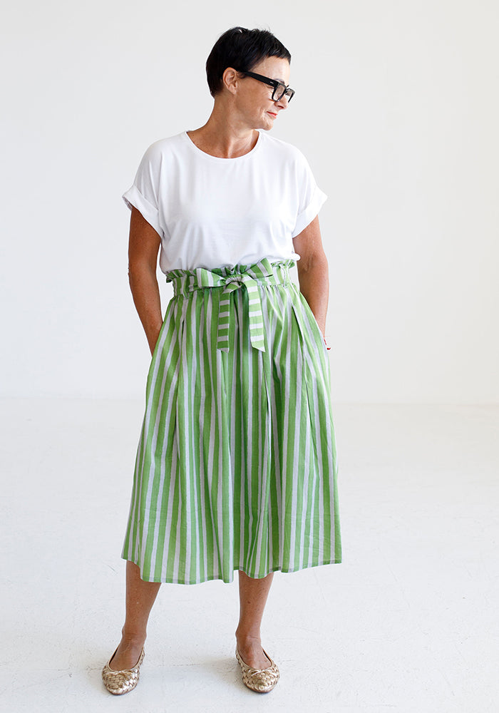 Olivia Cotton Skirt | Green Stripe