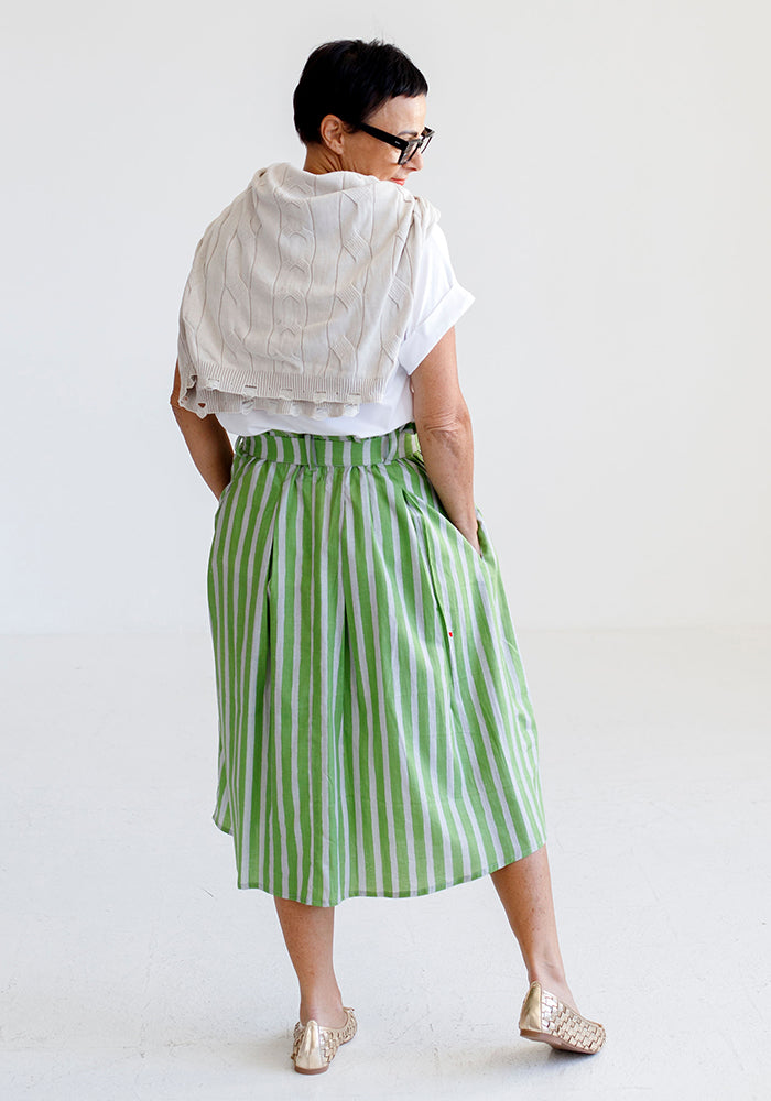 Olivia Cotton Skirt | Green Stripe