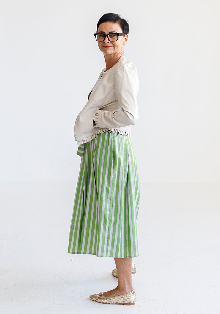 Olivia Cotton Skirt | Green Stripe