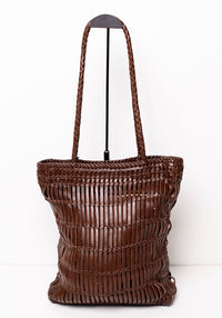 Capri Full Leather Woven Tote | Choc