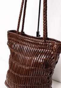 Capri Full Leather Woven Tote | Choc