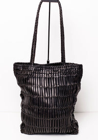 Capri Full Leather Woven Tote | Black