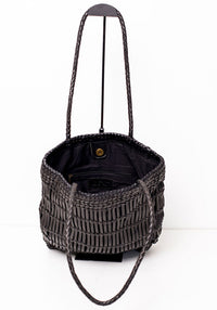 Capri Full Leather Woven Tote | Black