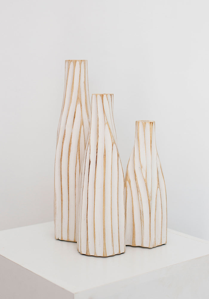 Twirl Wooden Vases | White