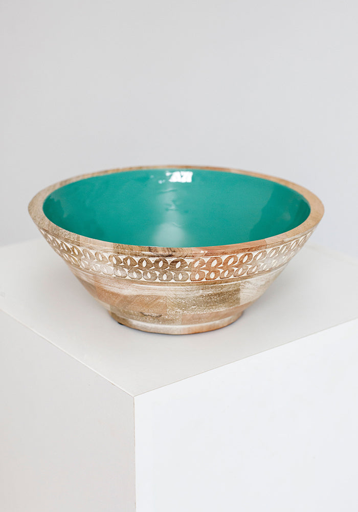 Wooden Etched Bowl | Aqua