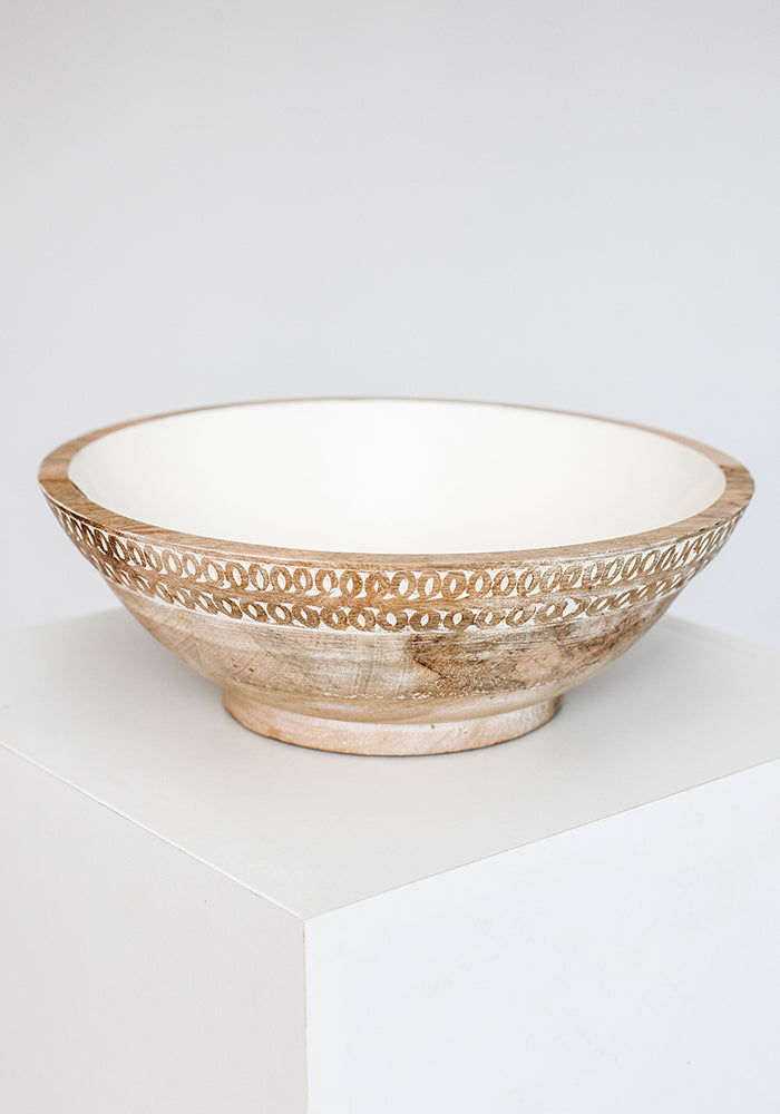 Wooden Etched Bowl | White