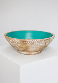 Wooden Etched Bowl | Aqua