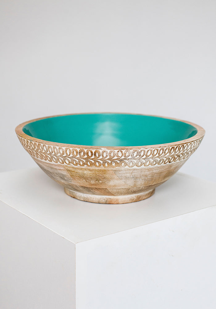 Wooden Etched Bowl | Aqua