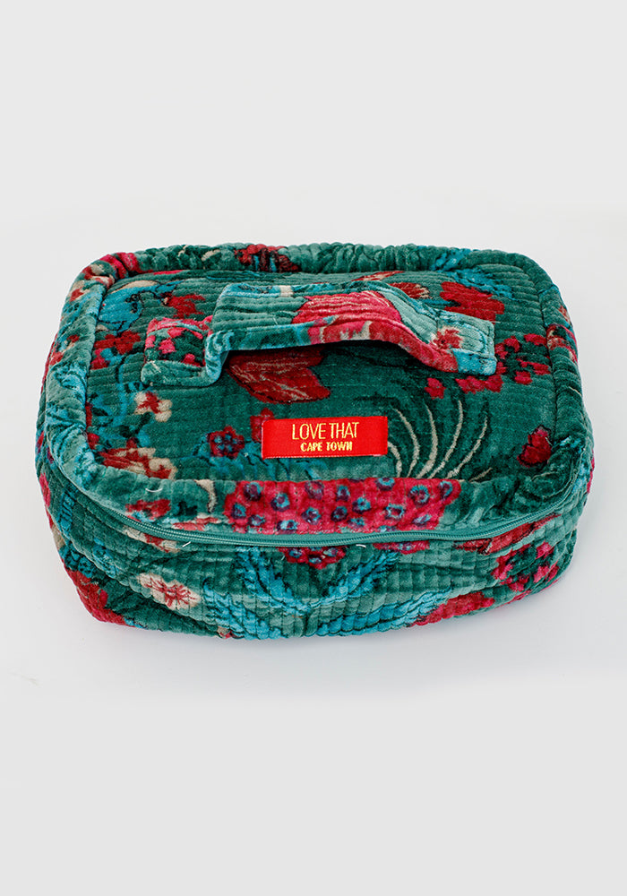 Single Velvet Cosmetic Bag | Green