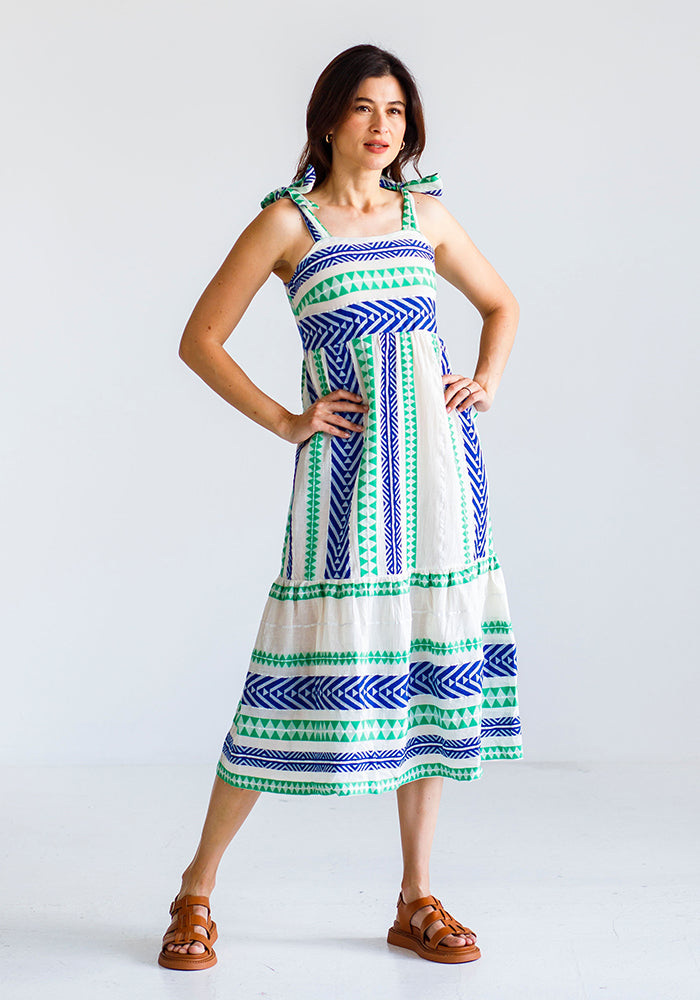 Blue & Green Print Milos Sundress
