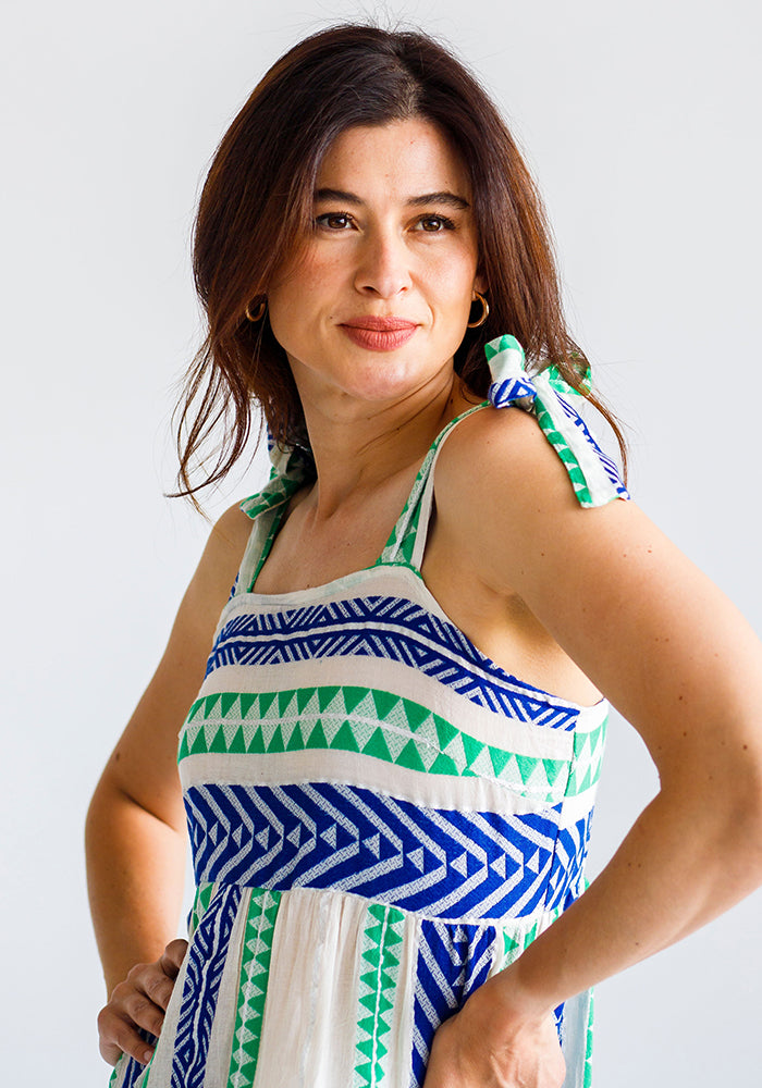Blue & Green Print Milos Sundress