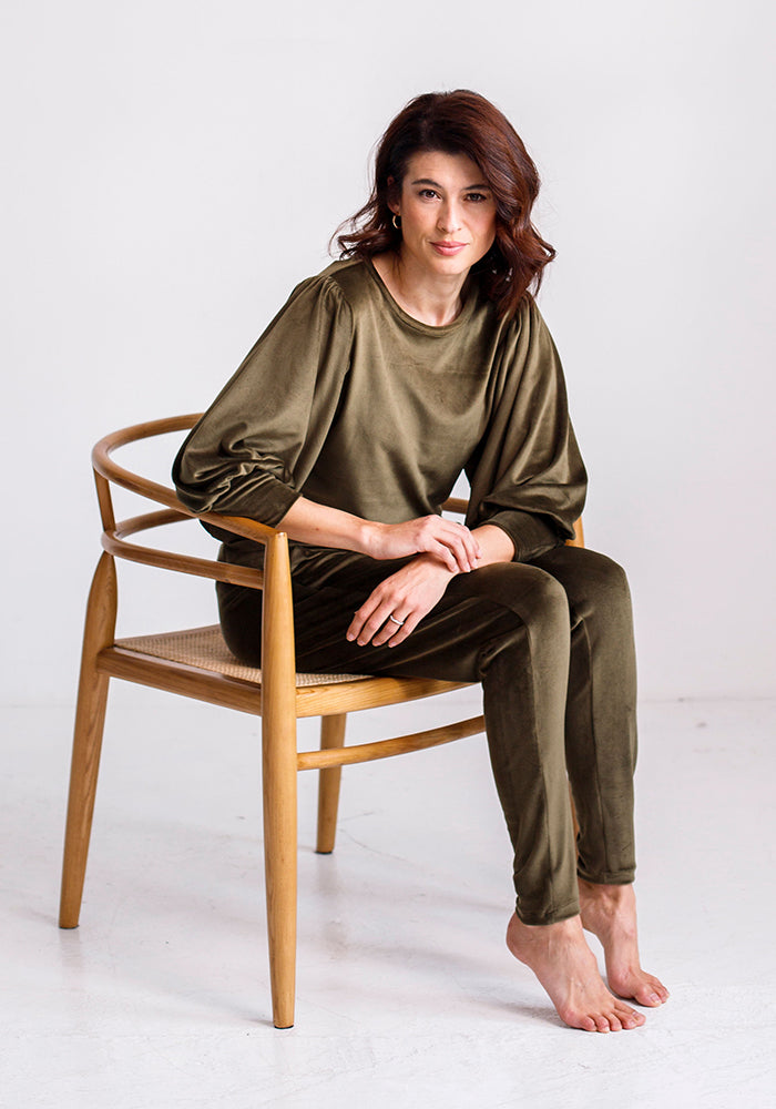 Nikki Velour Loungewear Jogger | Khaki