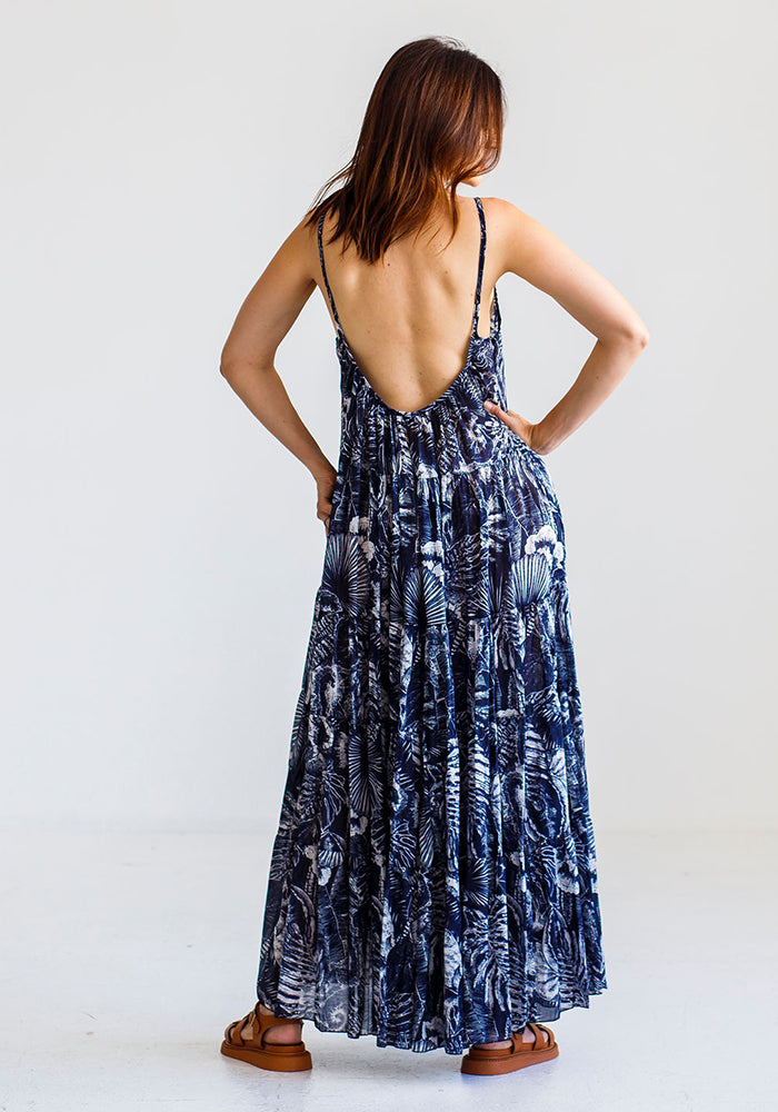 Cotton Low Back Tiered Dress | Navy