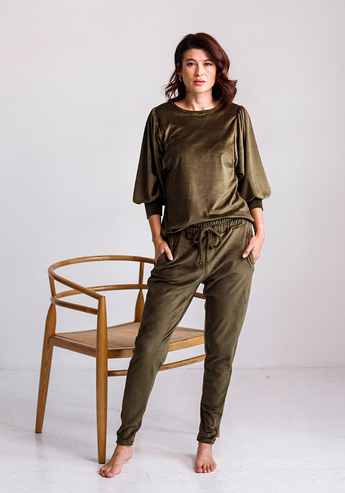 Nikki Velour Loungewear Jogger | Khaki