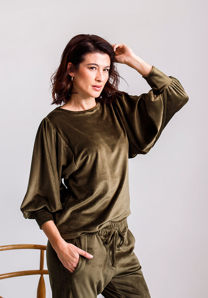 Patti Velour Loungewear Top | Khaki
