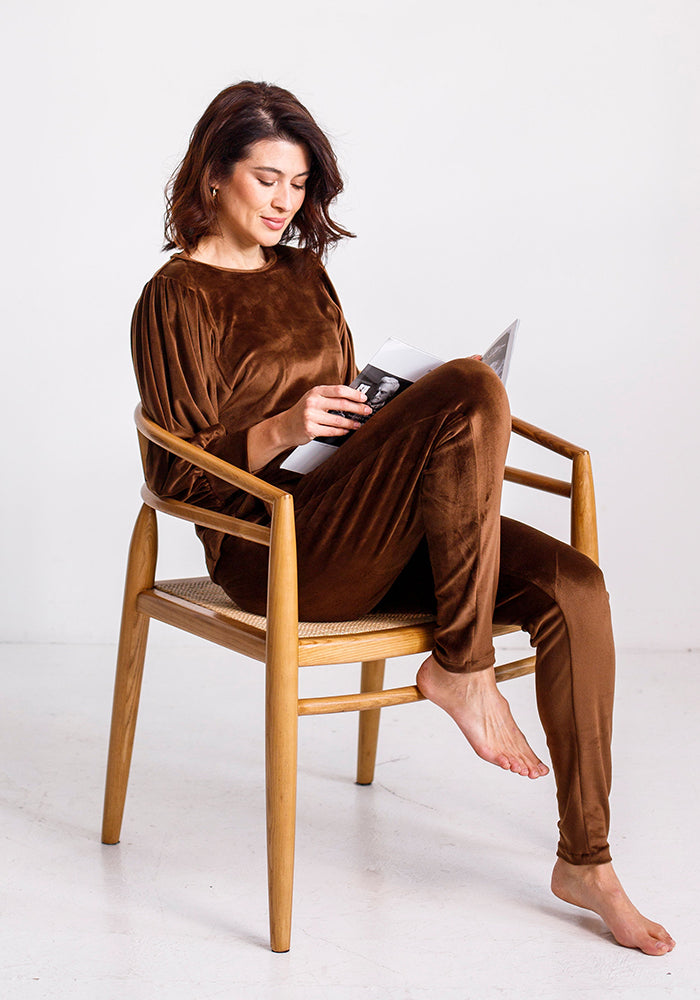 Nikki Velour Loungewear Jogger | Brown