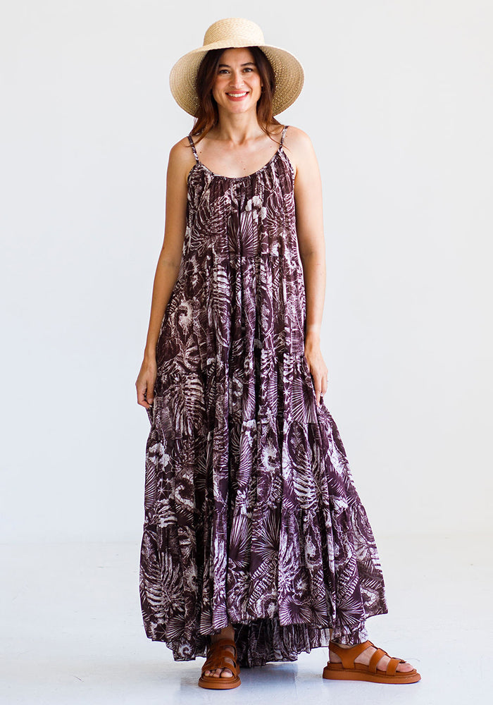 Cotton Low Back Tiered Dress | Brown