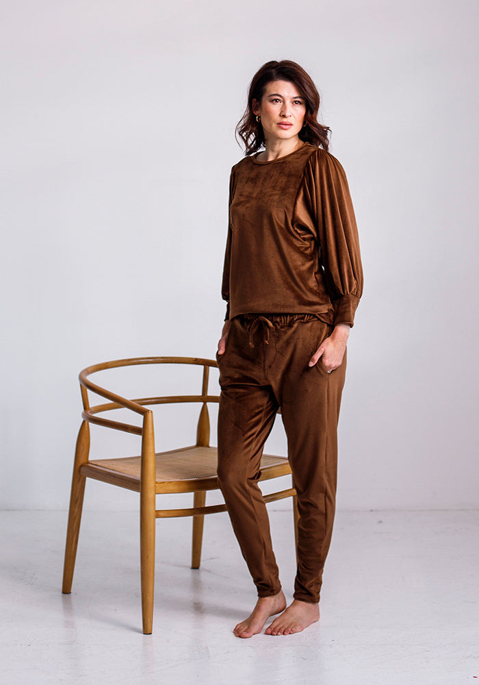 Nikki Velour Loungewear Jogger | Brown