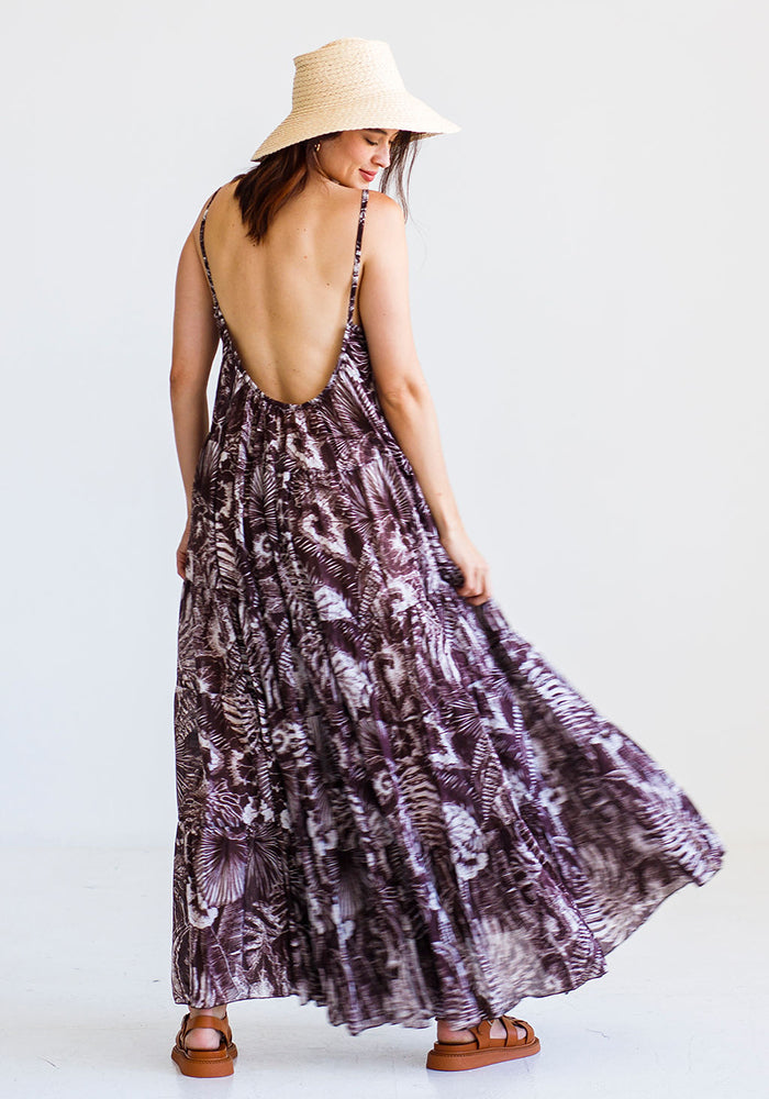 Cotton Low Back Tiered Dress | Brown