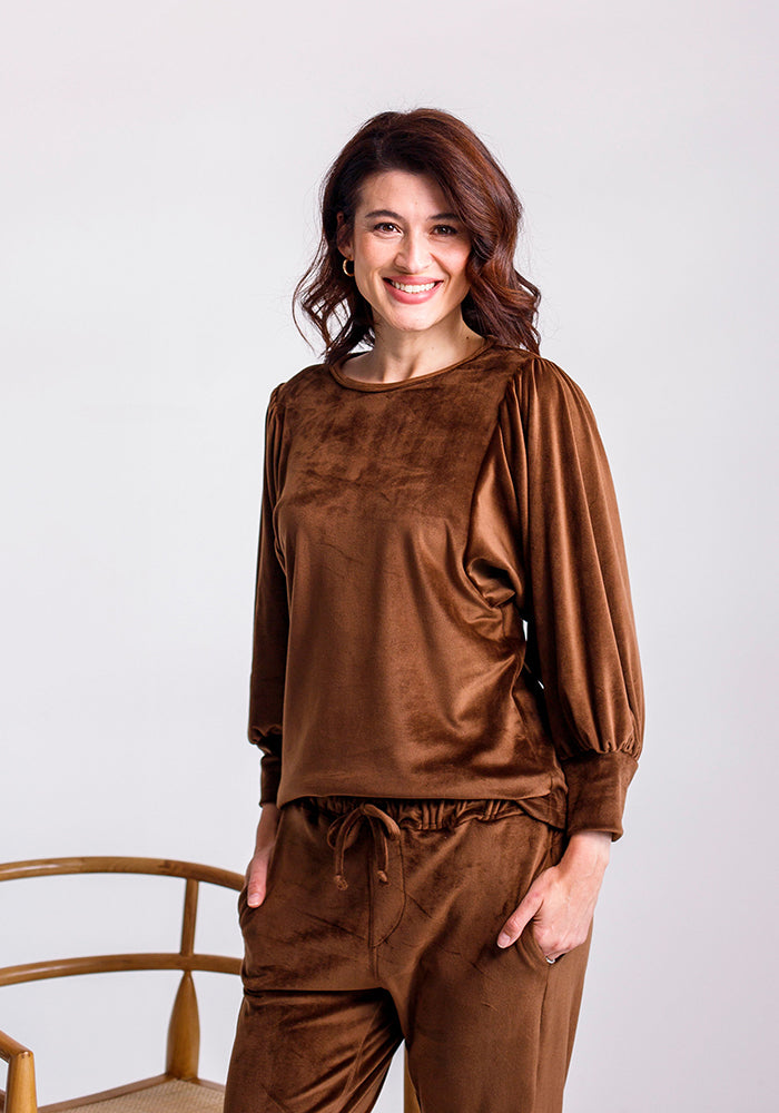 Patti Velour Loungewear Top | Brown